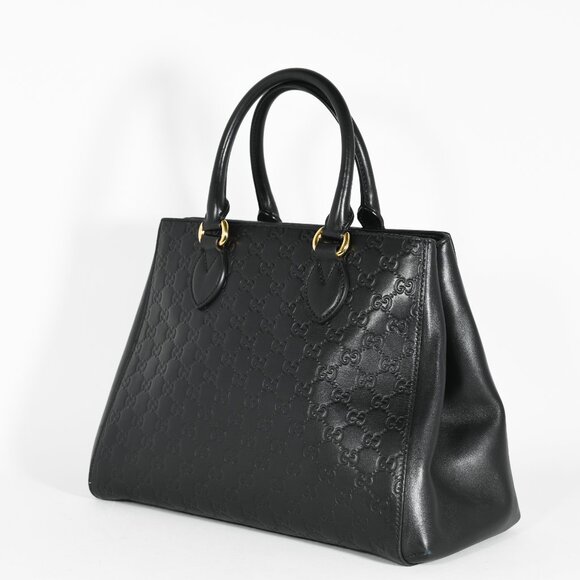 Gucci Soft Guccissima Black Leather Tote Bag Gold Hardware Top Handle Bag - Picture 5 of 12